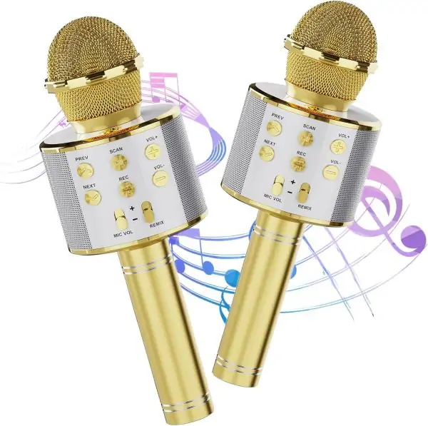 Wireless Bluetooth Karaoke Microphone 2 Pack, 4-in-1 Handheld Portable Mic Speaker Party Entertainment Device Compatible with Android & PC - Perfect Birthday Gift for Kids & Adults