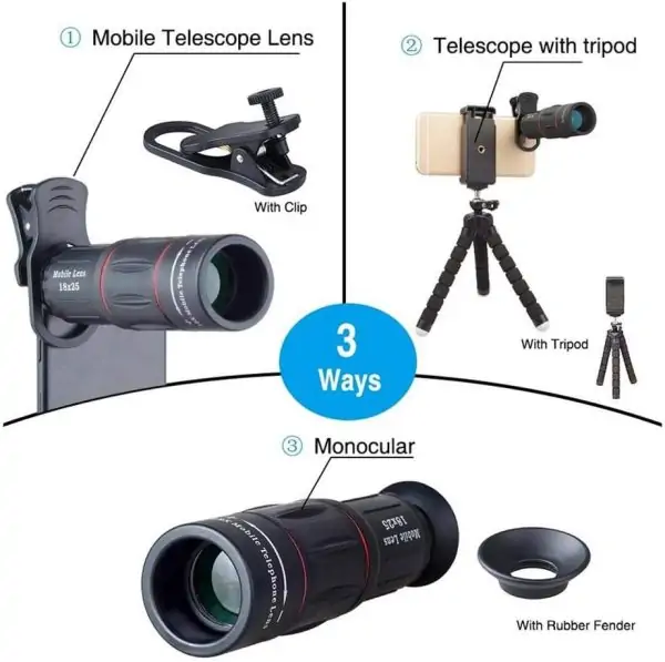 Phone Camera Lens Kit,4 in 1 Cell Phone Camera Lenses Kit - 18X Telescopic Lens + 198° Fisheye Lens + 0.36 Super Wide Angle Lens 15X Macro Lens - Image 6