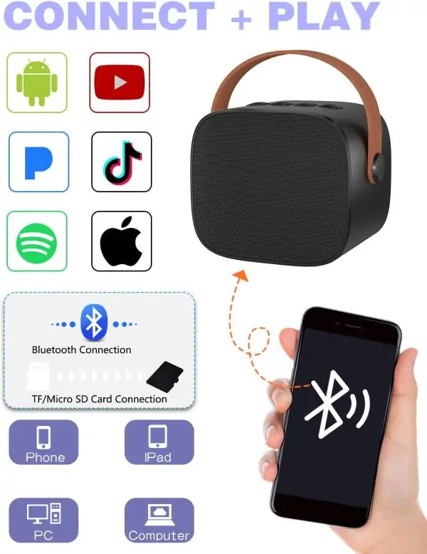 Mini Karaoke Machine with Kids Adults, Portable Bluetooth Speaker 2 Wireless Microphones, Gift for BoyToys 4, 5, 6, 7, 8, 10, 12+ Years Birthday Party (Black) - Image 4