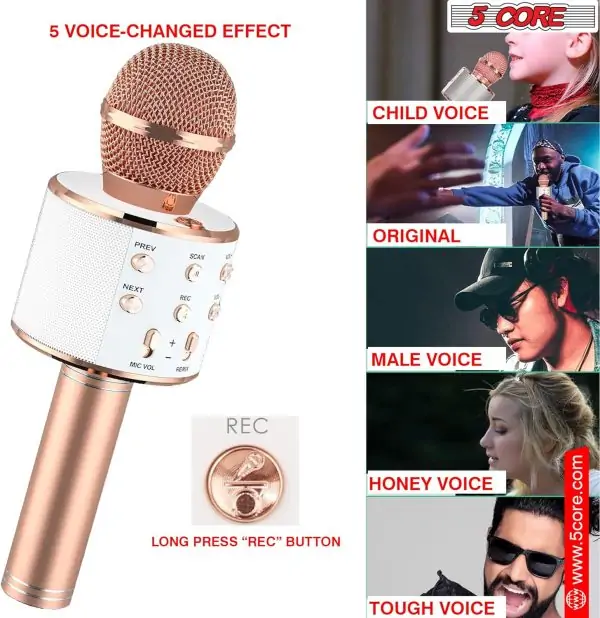 5 CORE Bluetooth Wireless Karaoke Microphone All-in-One Premium Handheld Karaoke Mic Speaker Recorder Player w/Adjustable Remix FM Radio Great Gifts for Girls Boys Adults All Age WM SPK Copper - Image 7