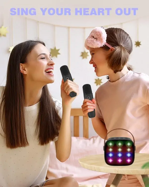 Mini Karaoke Machine with Kids Adults, Portable Bluetooth Speaker 2 Wireless Microphones, Gift for BoyToys 4, 5, 6, 7, 8, 10, 12+ Years Birthday Party (Black) - Image 5