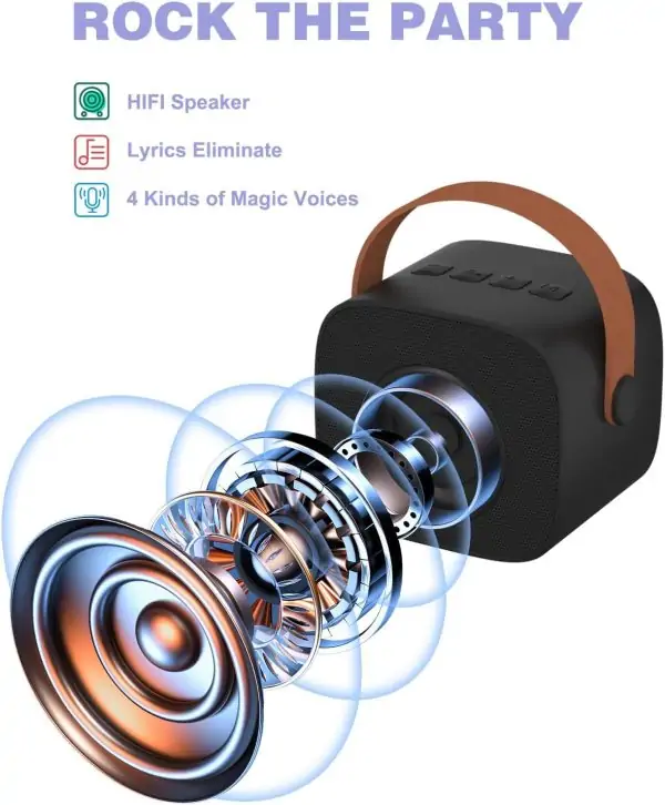 Mini Karaoke Machine with Kids Adults, Portable Bluetooth Speaker 2 Wireless Microphones, Gift for BoyToys 4, 5, 6, 7, 8, 10, 12+ Years Birthday Party (Black) - Image 6