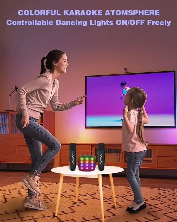 Mini Karaoke Machine with Kids Adults, Portable Bluetooth Speaker 2 Wireless Microphones, Gift for BoyToys 4, 5, 6, 7, 8, 10, 12+ Years Birthday Party (Black) - Image 2