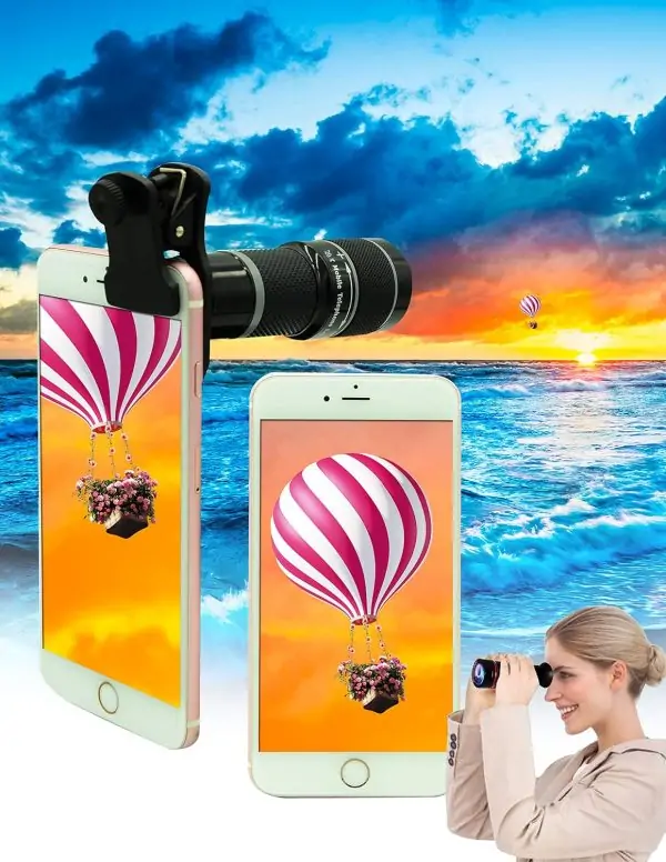 Cell Phone Camera Lens Kit,11 in 1 Universal 20x Telephoto Lens,0.63Wide Angle+15X Macro+198°Fisheye+2X Telephoto+Kaleidoscope+CPL/Starlight/Eyemask/Tripod,for Most iPhone Smartphone (Black) - Image 7