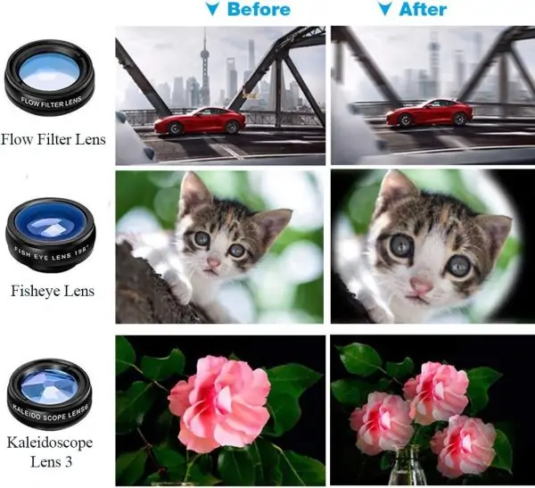 15 in 1 Universal Phone Camera Lens Kit 18X Telephoto lens Wide Angle lens,Macro Lens, Fisheye lens,Kaleidoscope 3/6 lens, CPL/Flow/Star/Radial Filter, Tripod, Remote Shutter for most of Smartphone - Image 7