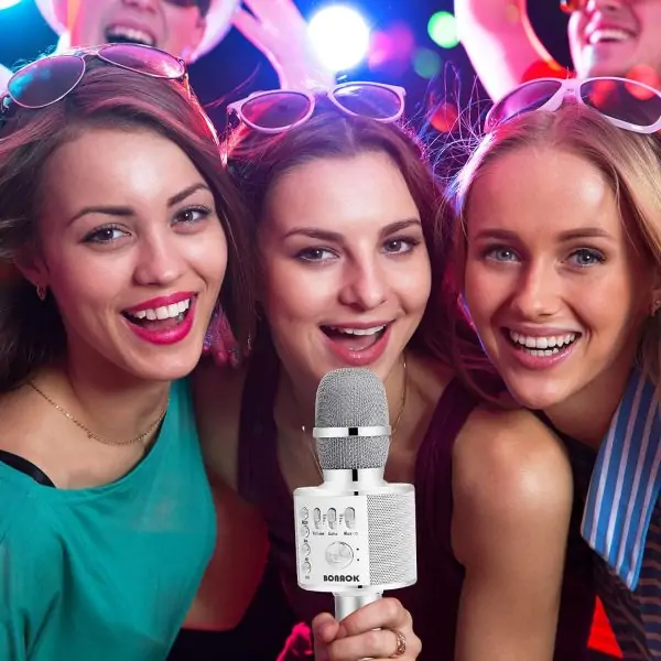BONAOK Wireless Bluetooth Karaoke Microphone,3-in-1 Portable Handheld Mic Speaker for All Smartphones,Gifts for Kids Adults All Age Q37(Silver) - Image 7