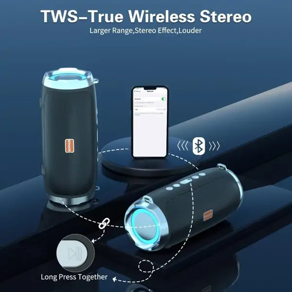 BONAOK Karaoke Machine for Adult Kids, Portable Bluetooth Speaker with 2 Wireless Microphones, Singing Karaoke Player for Birthday Gift Party Family Supports TWS/Bluetooth/TF/AUX/USB(T-15,Black) - Image 3