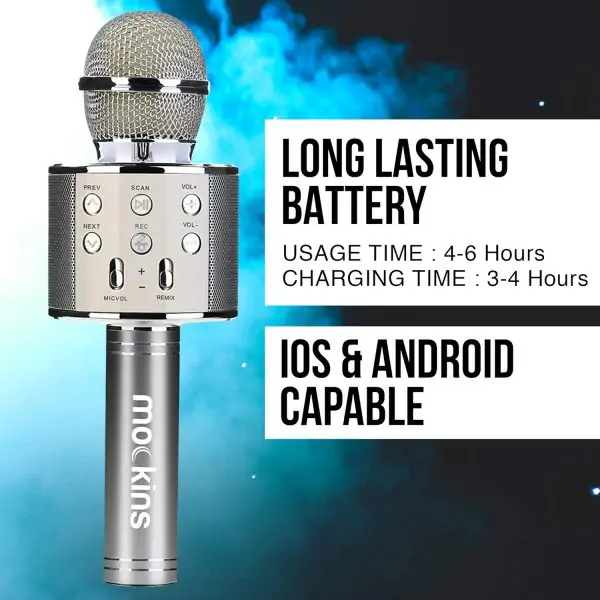 Nevlers Silver Bluetooth Karaoke Microphone for Kids with Built in Bluetooth Microphone Wireless Speaker| Wireless Microphone Karaoke Compatible w/iPhone & Android |All-in-One Karaoke Mic - Image 6