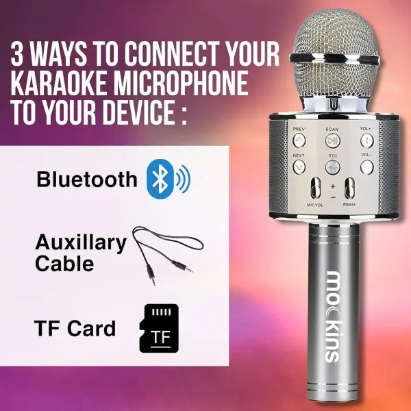 Nevlers Silver Bluetooth Karaoke Microphone for Kids with Built in Bluetooth Microphone Wireless Speaker| Wireless Microphone Karaoke Compatible w/iPhone & Android |All-in-One Karaoke Mic - Image 4