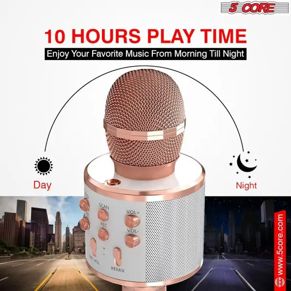 5 CORE Bluetooth Wireless Karaoke Microphone All-in-One Premium Handheld Karaoke Mic Speaker Recorder Player w/Adjustable Remix FM Radio Great Gifts for Girls Boys Adults All Age WM SPK Copper - Image 6