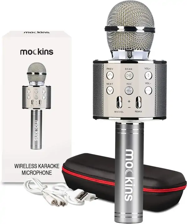 Nevlers Silver Bluetooth Karaoke Microphone for Kids with Built in Bluetooth Microphone Wireless Speaker| Wireless Microphone Karaoke Compatible w/iPhone & Android |All-in-One Karaoke Mic