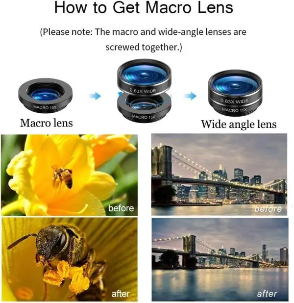 15 in 1 Universal Phone Camera Lens Kit 18X Telephoto lens Wide Angle lens,Macro Lens, Fisheye lens,Kaleidoscope 3/6 lens, CPL/Flow/Star/Radial Filter, Tripod, Remote Shutter for most of Smartphone - Image 8