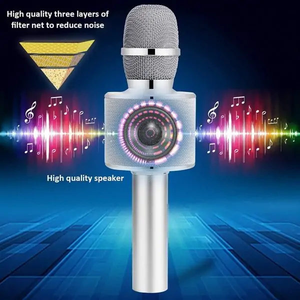 BONAOK Wireless Bluetooth Karaoke Microphone,3-in-1 Portable Handheld Mic Speaker for All Smartphones,Gifts for Kids Adults All Age Q37(Silver) - Image 6