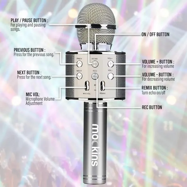 Nevlers Silver Bluetooth Karaoke Microphone for Kids with Built in Bluetooth Microphone Wireless Speaker| Wireless Microphone Karaoke Compatible w/iPhone & Android |All-in-One Karaoke Mic - Image 8