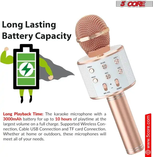 5 CORE Bluetooth Wireless Karaoke Microphone All-in-One Premium Handheld Karaoke Mic Speaker Recorder Player w/Adjustable Remix FM Radio Great Gifts for Girls Boys Adults All Age WM SPK Copper - Image 4