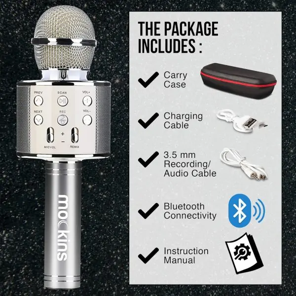 Nevlers Silver Bluetooth Karaoke Microphone for Kids with Built in Bluetooth Microphone Wireless Speaker| Wireless Microphone Karaoke Compatible w/iPhone & Android |All-in-One Karaoke Mic - Image 2