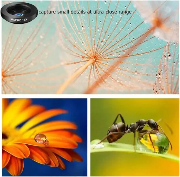 Phone Camera Lens Kit, 11 in 1 Cellphone Lens Kit for iPhone and Android, 0.63X Wide Angle+15X Macro+ 198°Fisheye+Telephoto+CPL/Flow/Radial/Star/Soft Filter+Kaleidoscope Lens - Image 7