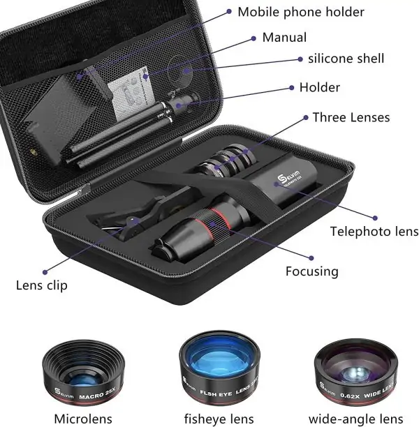 Phone Camera Lens Kit 7 in 1, Selvim 22X Telephoto Lens+235 Fisheye Lens+25X Macro Lens+0.62X Wide Angle Lens, Cell Phone Lens Kits Compatible with iPhone 12 11 10 8 7 6 6s Plus XS XR Samsung Android - Image 3