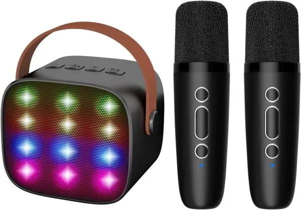 Mini Karaoke Machine with Kids Adults, Portable Bluetooth Speaker 2 Wireless Microphones, Gift for BoyToys 4, 5, 6, 7, 8, 10, 12+ Years Birthday Party (Black)