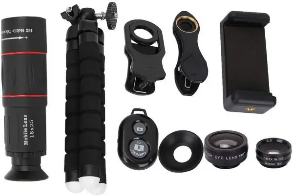 Phone Camera Lens Kit,4 in 1 Cell Phone Camera Lenses Kit - 18X Telescopic Lens + 198° Fisheye Lens + 0.36 Super Wide Angle Lens 15X Macro Lens - Image 2