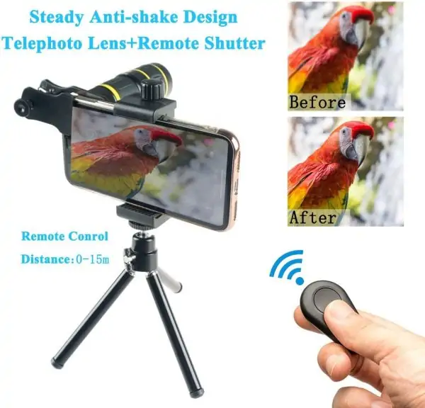 Cell Phone Camera Lens Kit, SEVENKA 18X Telephoto Lens with Remote Shutter, Tripod, Fisheye, Macro and Wide Angle Lens for iPhone 11 Pro Max X XS Max XR/8/7/6/6s Samsung Android Smartphone Black - Image 7