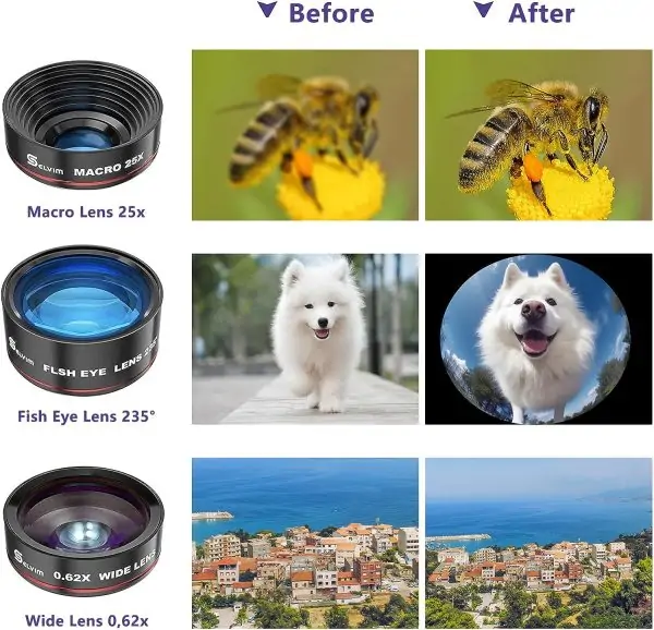 Phone Camera Lens Kit 7 in 1, Selvim 22X Telephoto Lens+235 Fisheye Lens+25X Macro Lens+0.62X Wide Angle Lens, Cell Phone Lens Kits Compatible with iPhone 12 11 10 8 7 6 6s Plus XS XR Samsung Android - Image 6