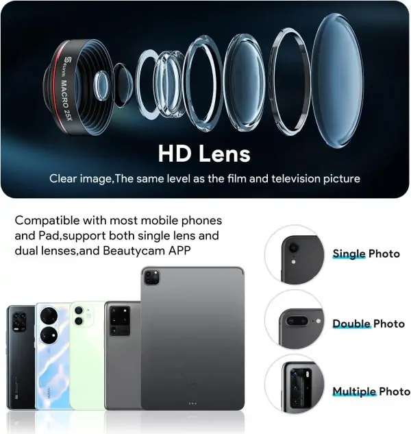 Phone Camera Lens Kit 7 in 1, Selvim 22X Telephoto Lens+235 Fisheye Lens+25X Macro Lens+0.62X Wide Angle Lens, Cell Phone Lens Kits Compatible with iPhone 12 11 10 8 7 6 6s Plus XS XR Samsung Android - Image 5